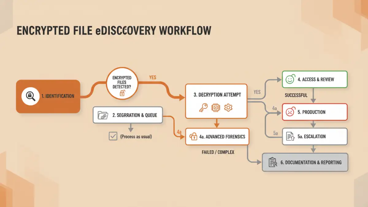 Infographic flowchart for the eDiscovery password protected files workflow