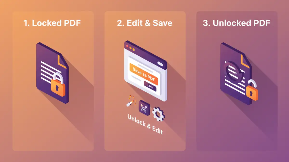 Infographic detailing steps to edit password protected PDF files