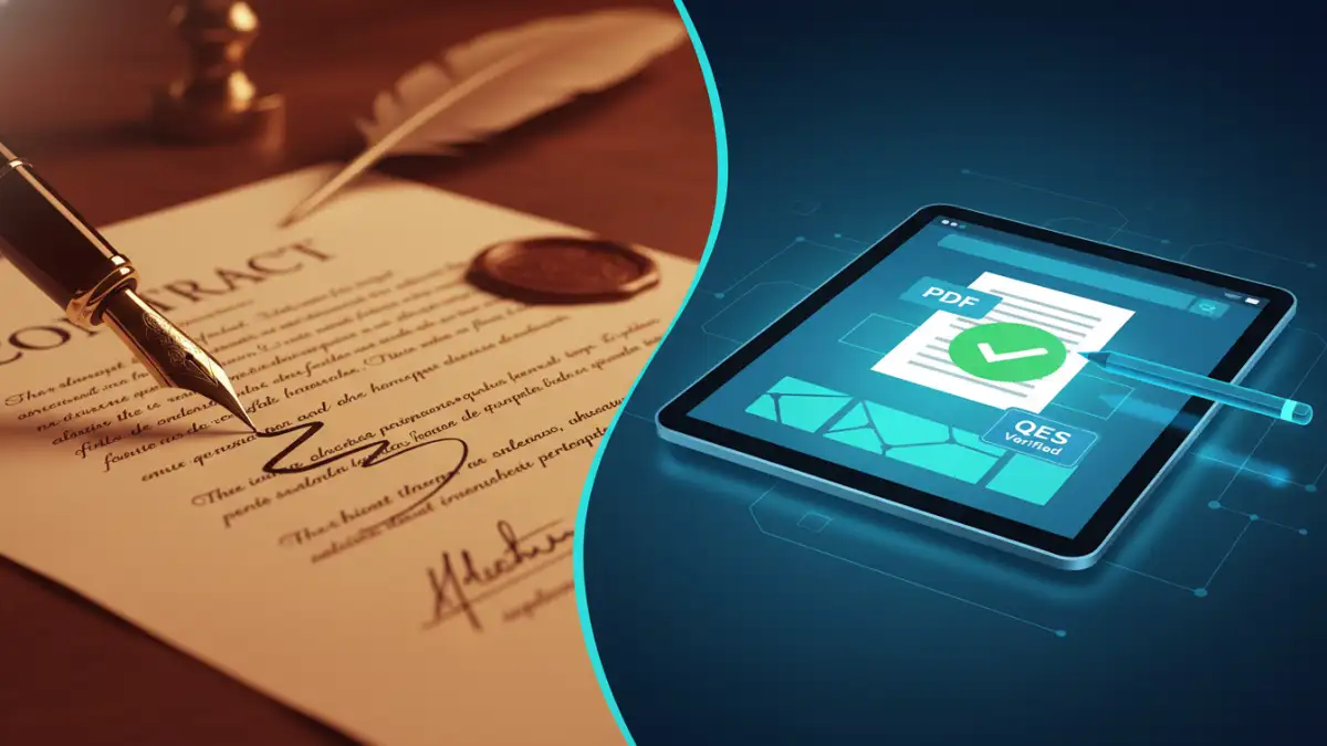 eidas pdf security - A comparison between a traditional handwritten signature and a modern Qualified Electronic Signature on a PDF.