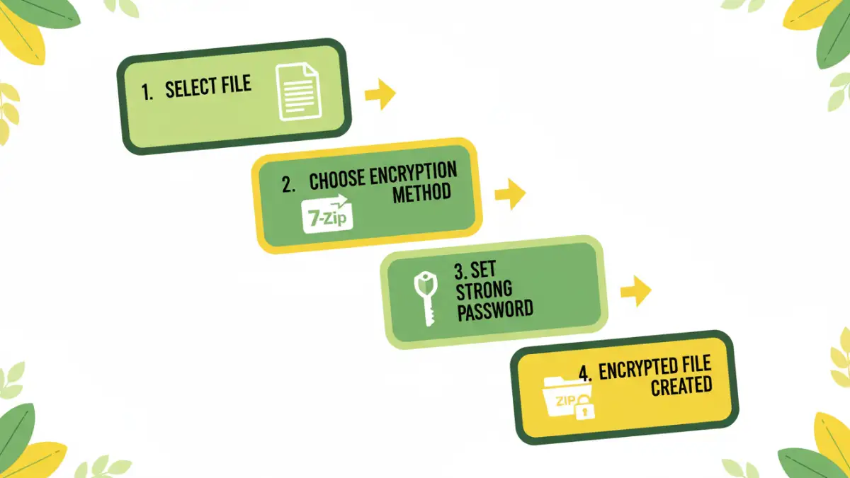 encrypt a single file - Infographic showing the four basic steps to encrypt a file using software like 7-Zip.