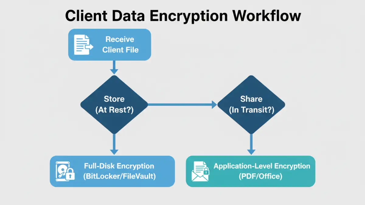 Infographic flowchart explaining when and how to encrypt client files.