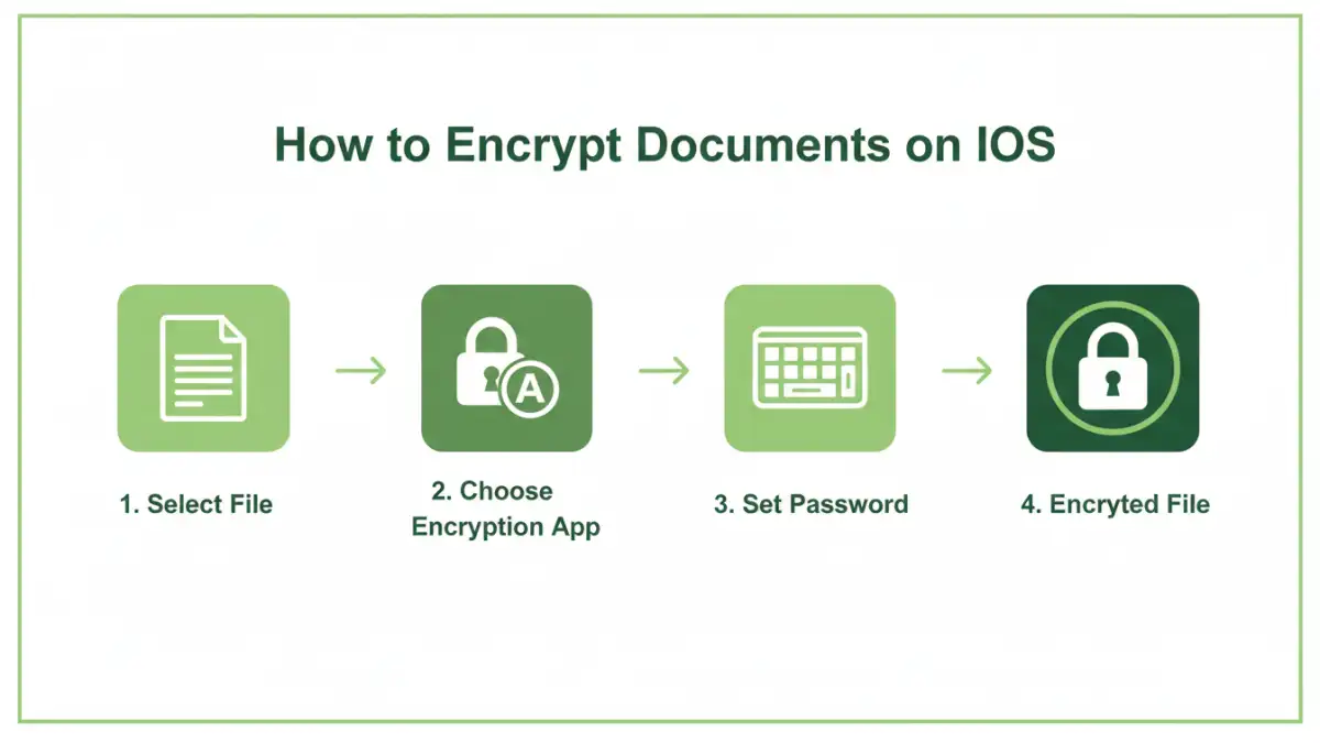encrypt documents ios - Infographic detailing the steps for encrypting documents on iOS devices