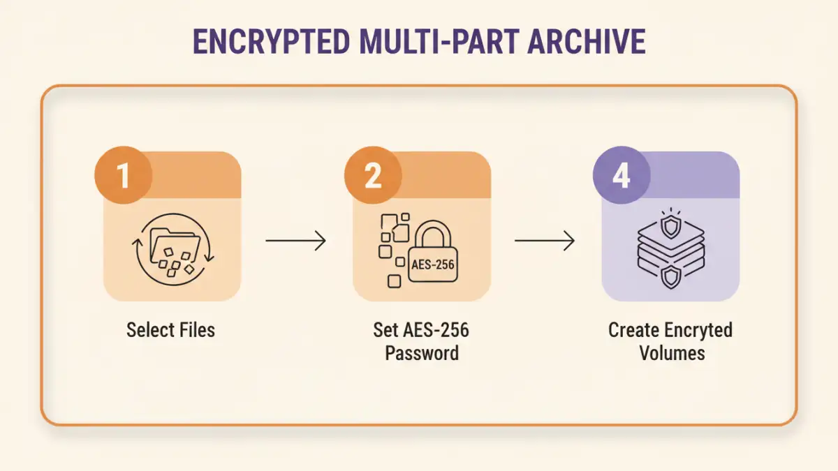 encrypt multi part archive Educational infographic showing encrypt multi part archive process and key concepts