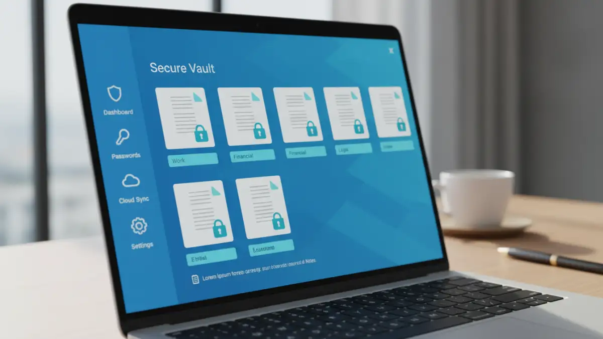 encrypted document portfolio - A password manager interface used to manage encrypted documents and their keys.