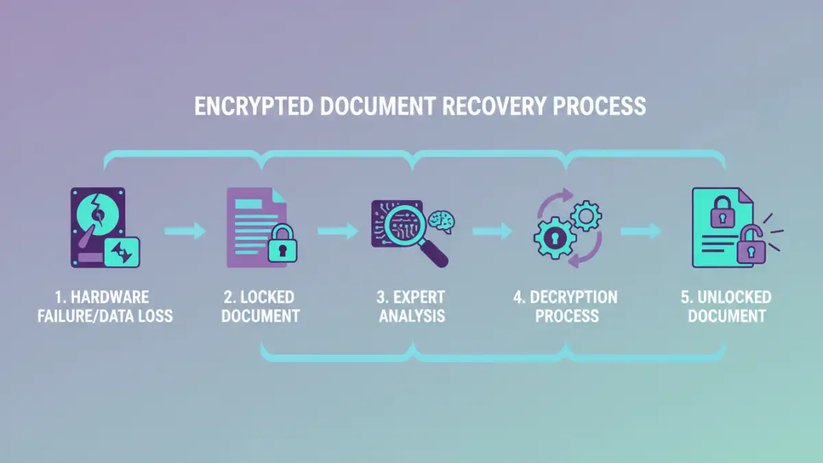 Infographic illustrating the process of encrypted document recovery