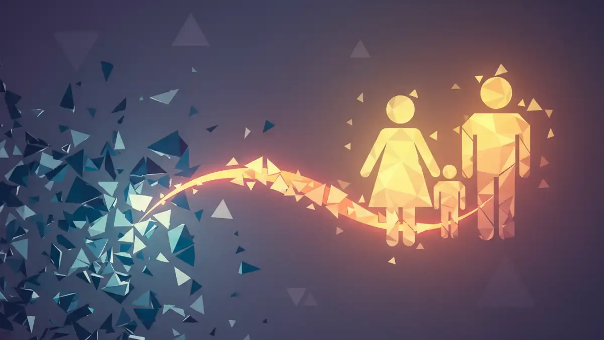 encrypted file password story - An abstract representation of recovering and reassembling lost digital memories.