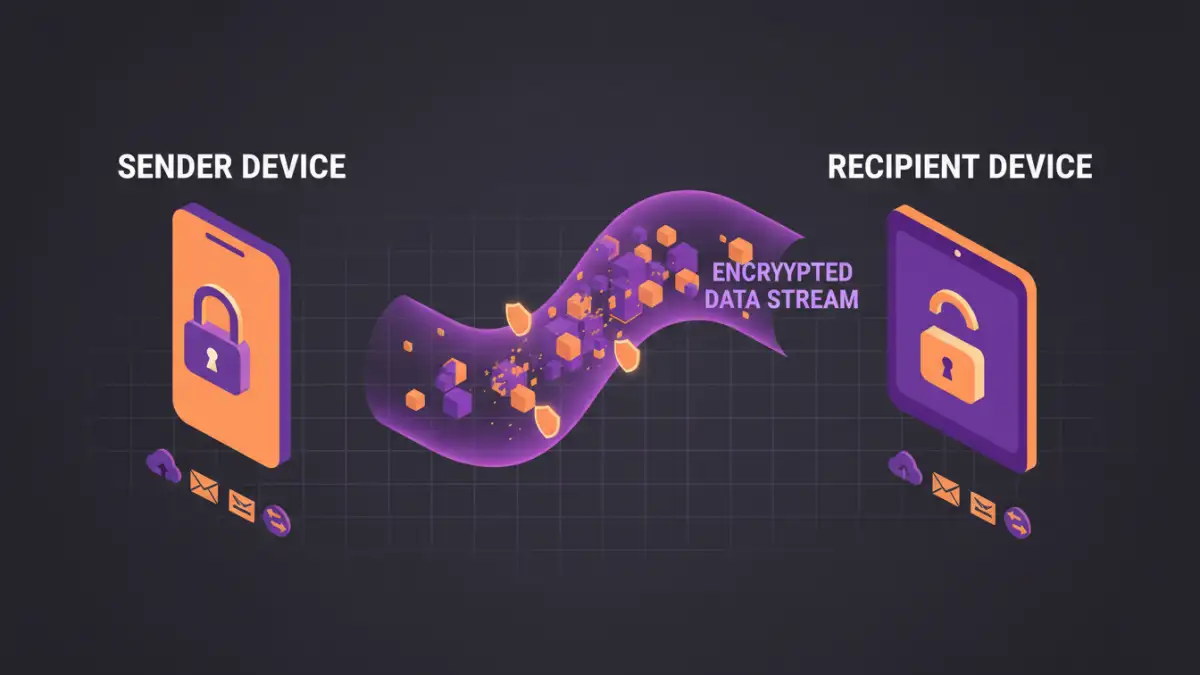 Infographic detailing the process of encrypted file sharing from sender to receiver