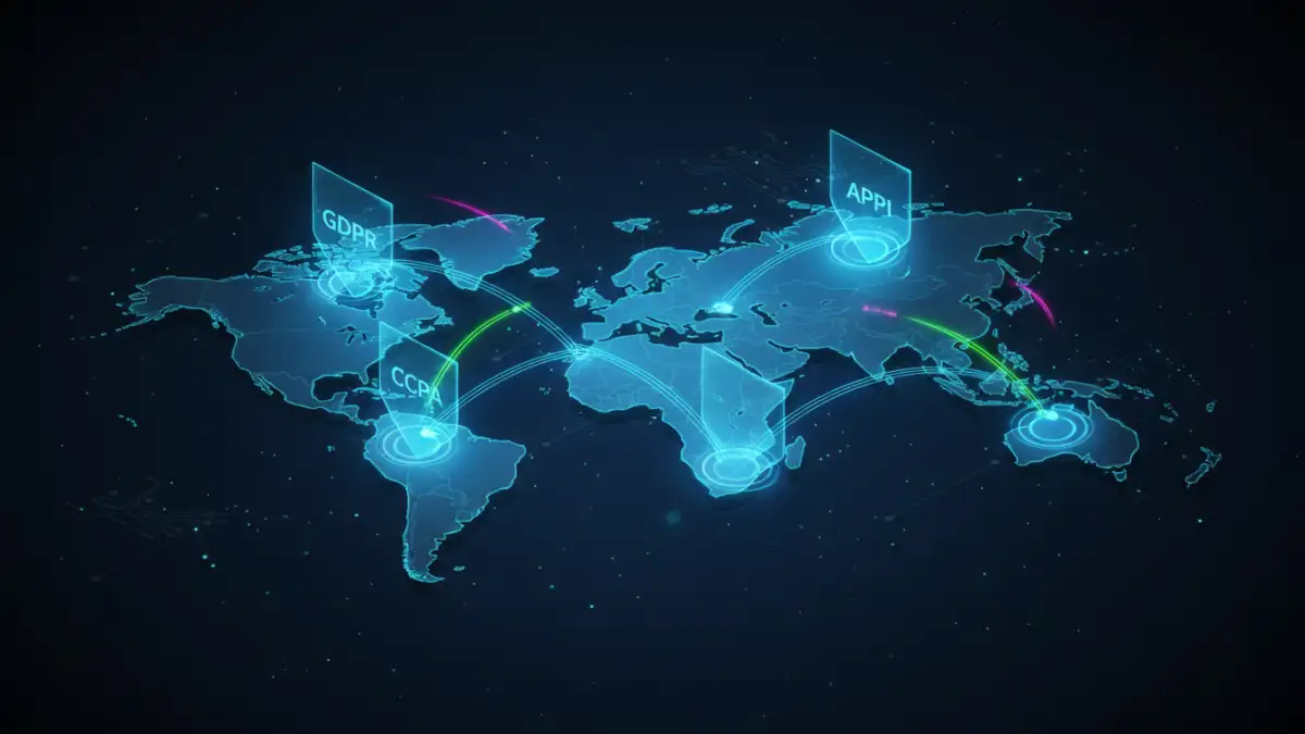 encrypted file sharing laws - A world map showing complex data sovereignty laws affecting encrypted file sharing.