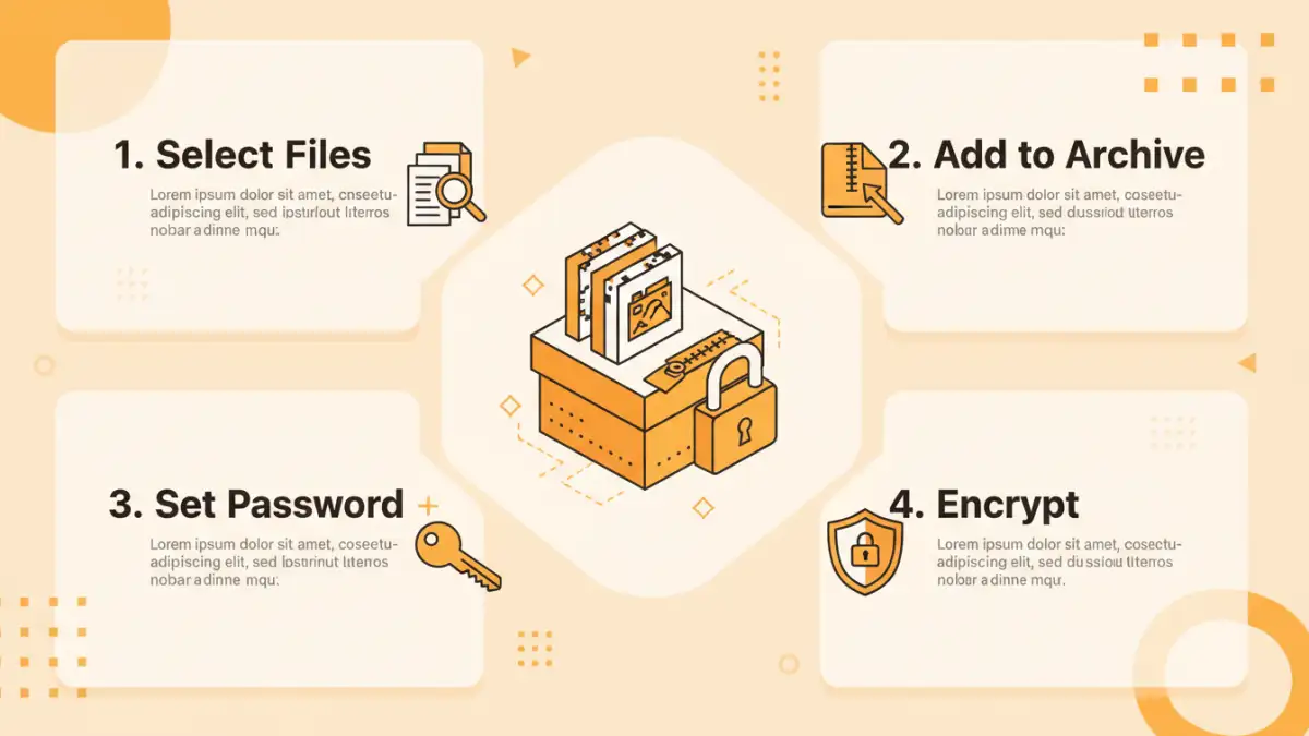 encryption legacy image files - Infographic showing the step-by-step process of encrypting legacy image files using archive software.