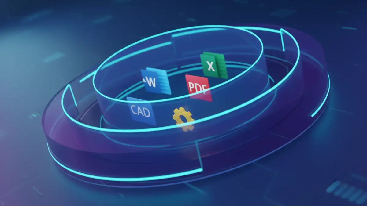 enterprise document drm - Abstract visual of multi-layered digital rights management protecting various file types