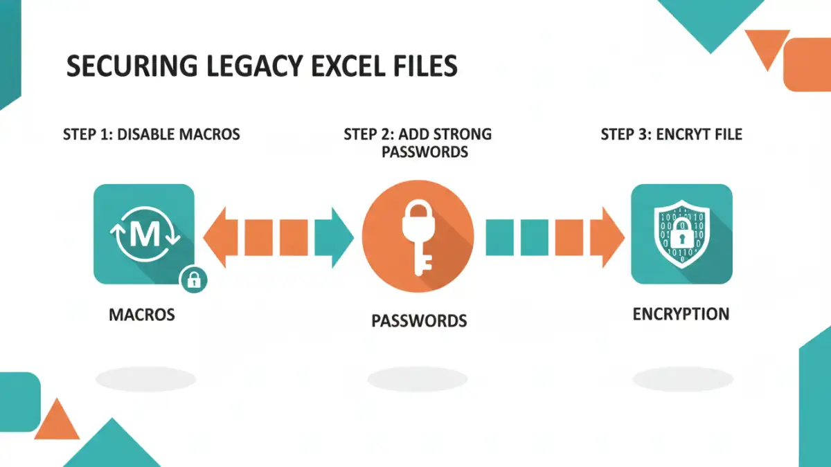 excel file security - Infographic detailing steps for legacy spreadsheet protection and encryption