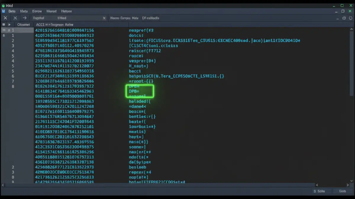 excel file vba password - A screenshot of a hex editor showing the DPB string highlighted.