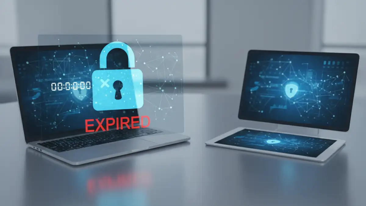 expired document password - Abstract concept of temporary file access and password lifecycle management.