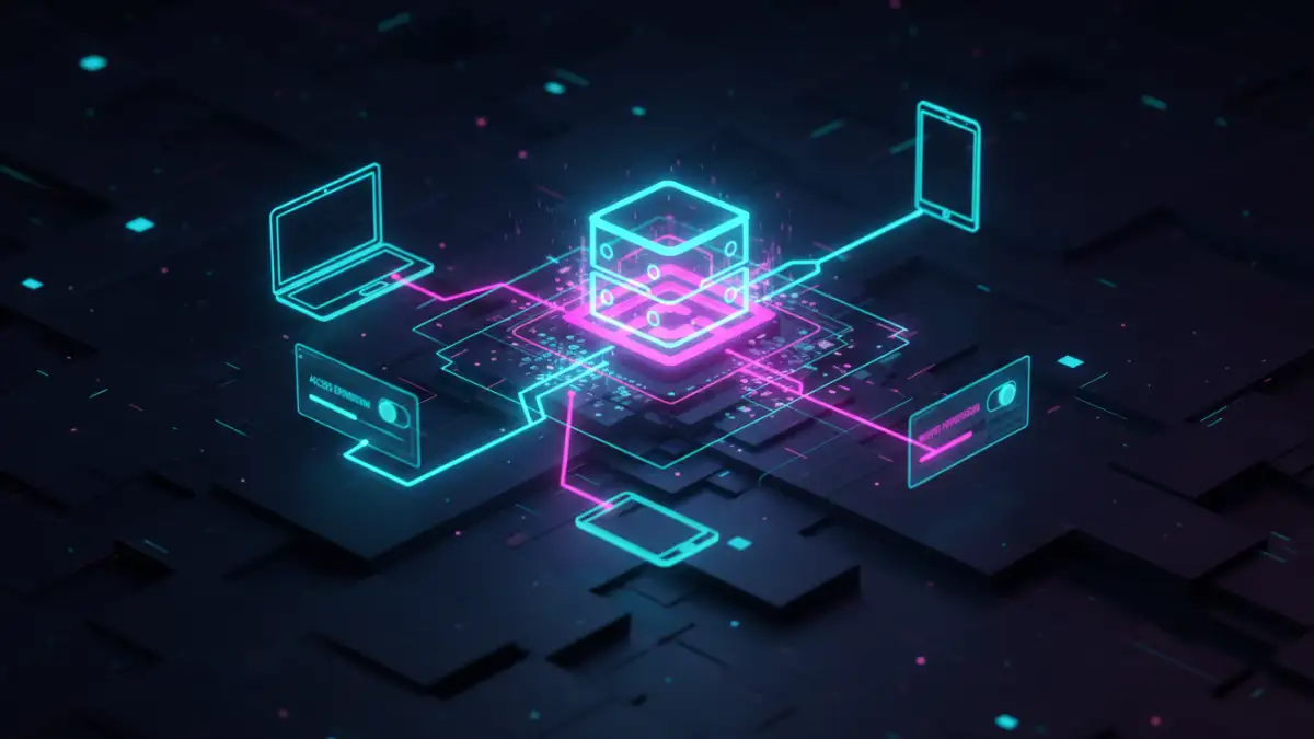 extend pdf password expiration extend pdf password expiration - Abstract visualization of a Digital Rights Management (DRM) server controlling document access on multiple devices.