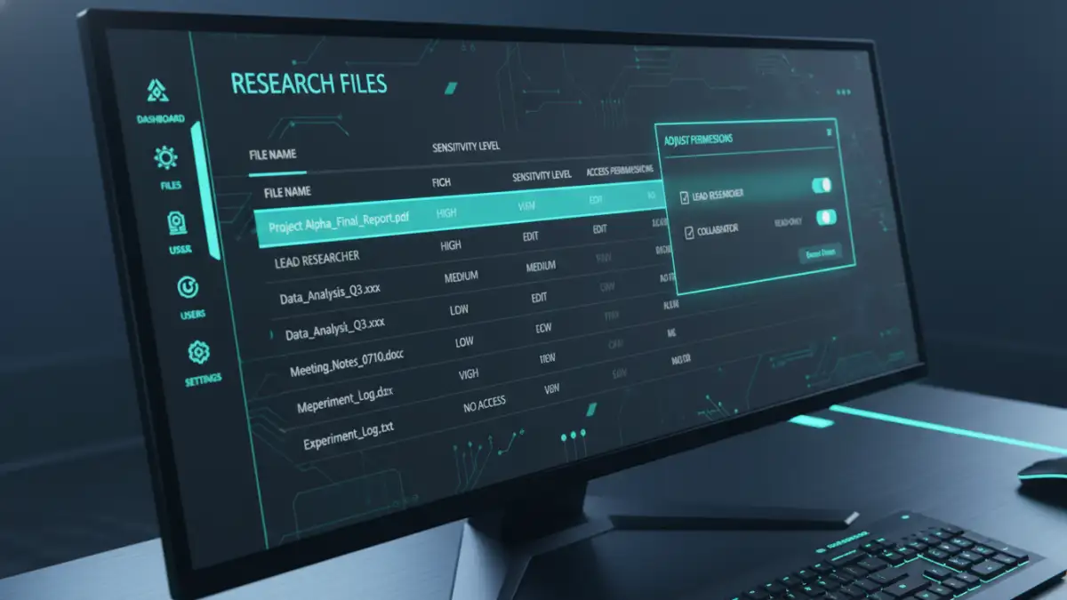 A software interface demonstrating granular access permissions as part of file encryption controls.