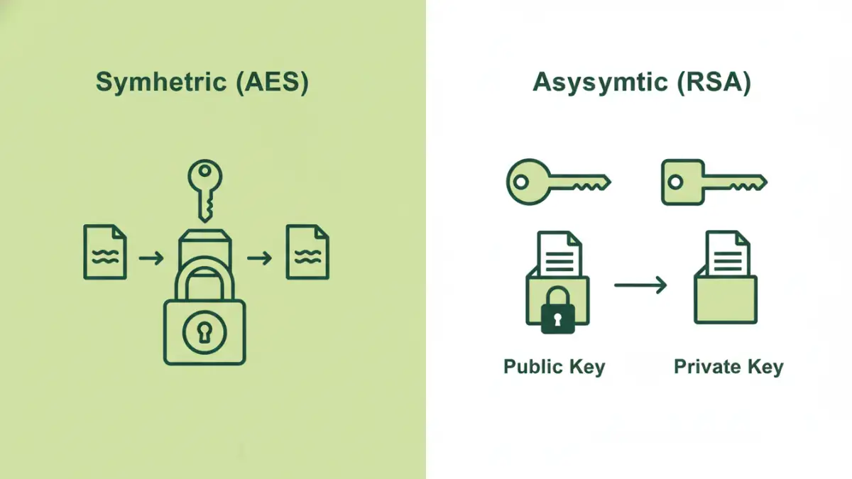 file encryption methods - Infographic explaining the difference between symmetric and asymmetric key cryptography