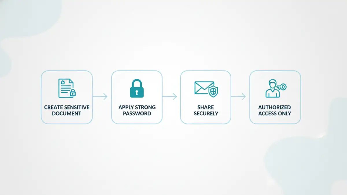 file password security - Infographic showing the 4-step process for securing non-profit documents with passwords.