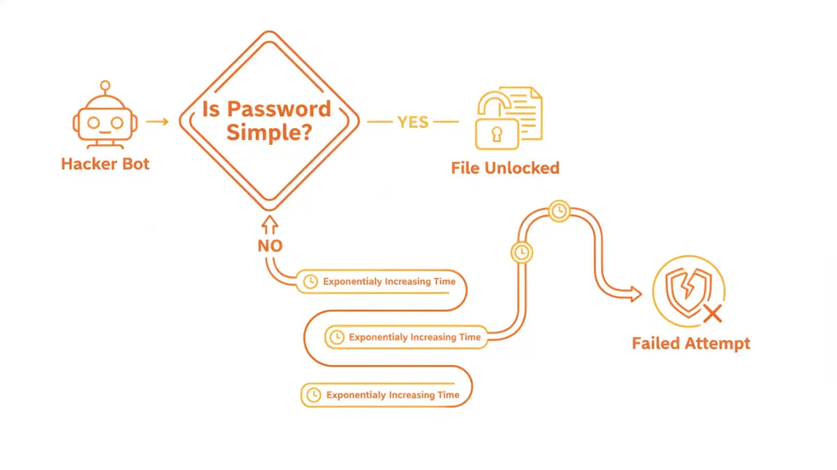 file security password complexity - Infographic showing how complex passwords increase the time and effort needed for brute-force attacks.