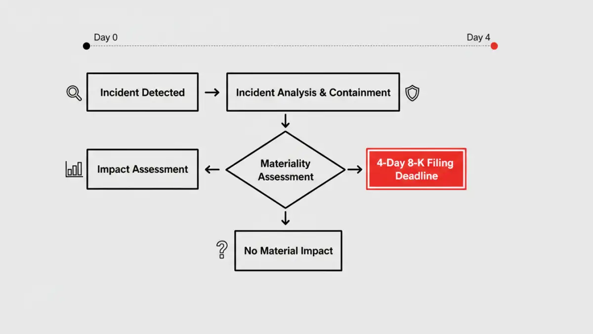 financial document security rules - Infographic explaining the 4-day incident reporting timeline for the new SEC cybersecurity rules