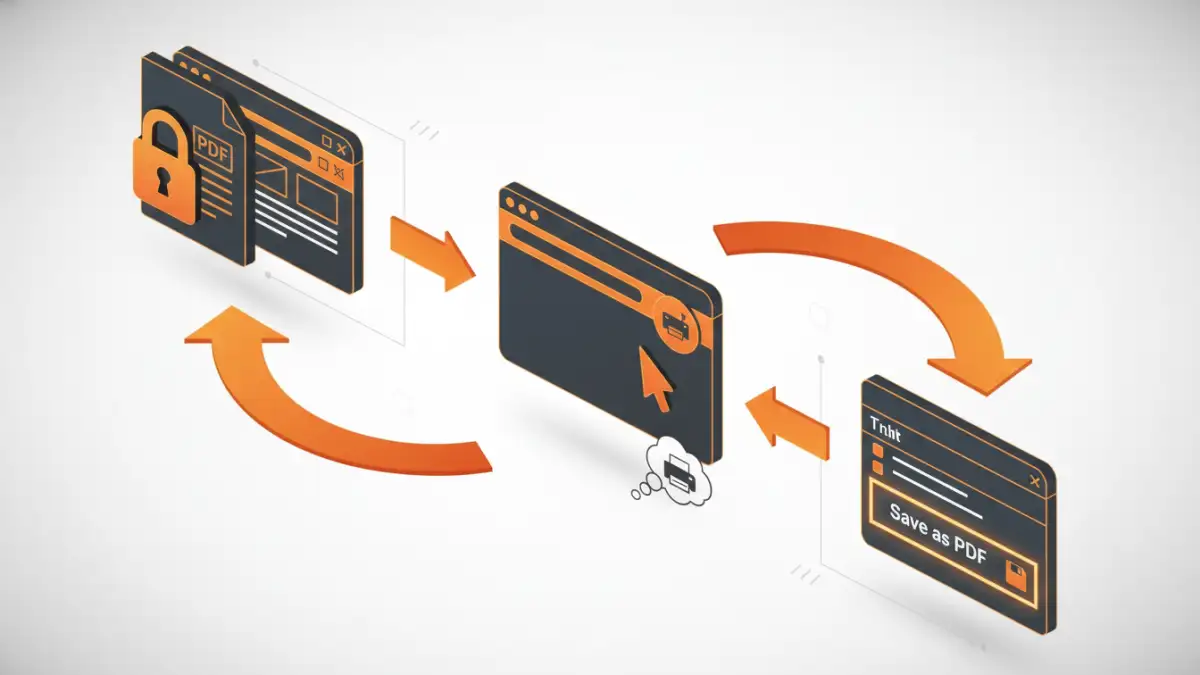 forgot pdf password - A 3-step infographic explaining how to use a browser's 'Print to PDF' feature to unlock a protected PDF.