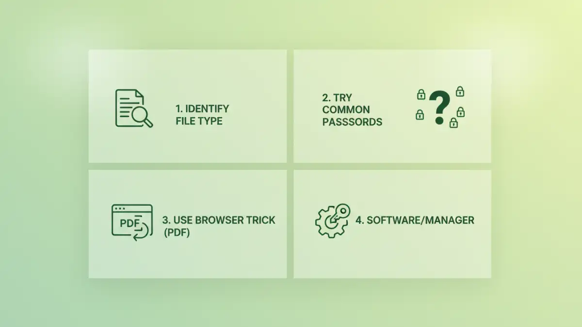 Educational infographic showing forgotten document password process and key concepts