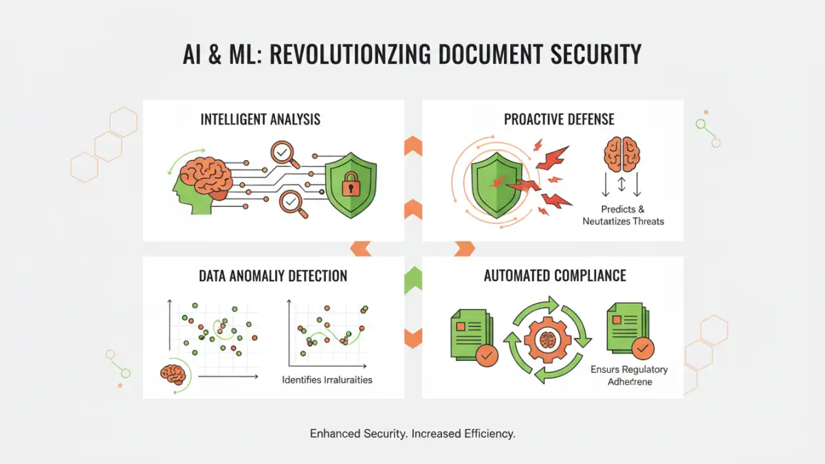 future document encryption - Infographic showing AI and ML enhancing document security