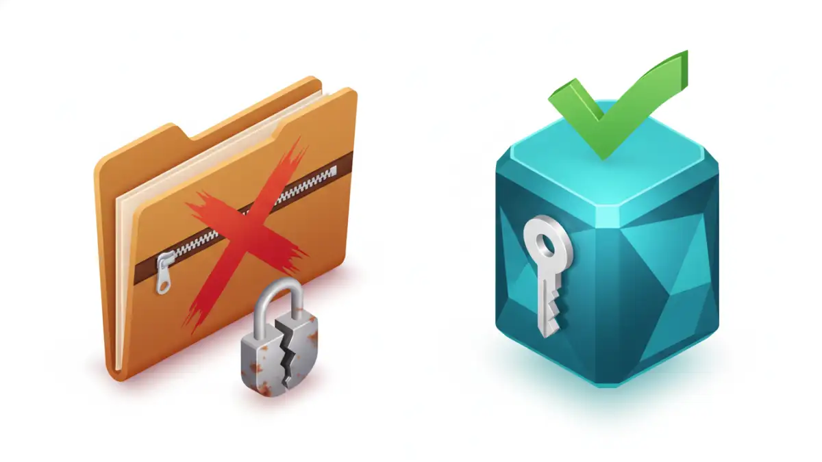 gdpr document encryption - A comparison of insecure legacy encryption versus modern, secure encryption methods.