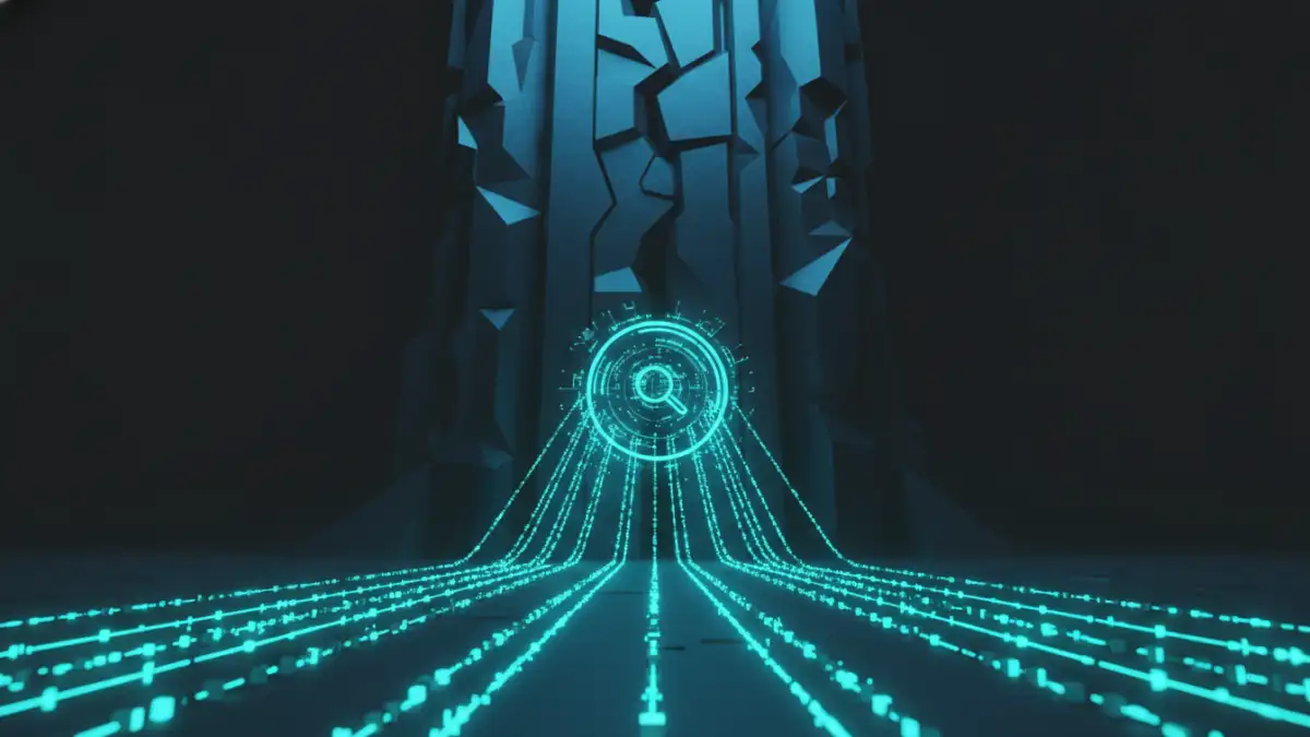 An abstract visualization of audit trails ensuring government document security.