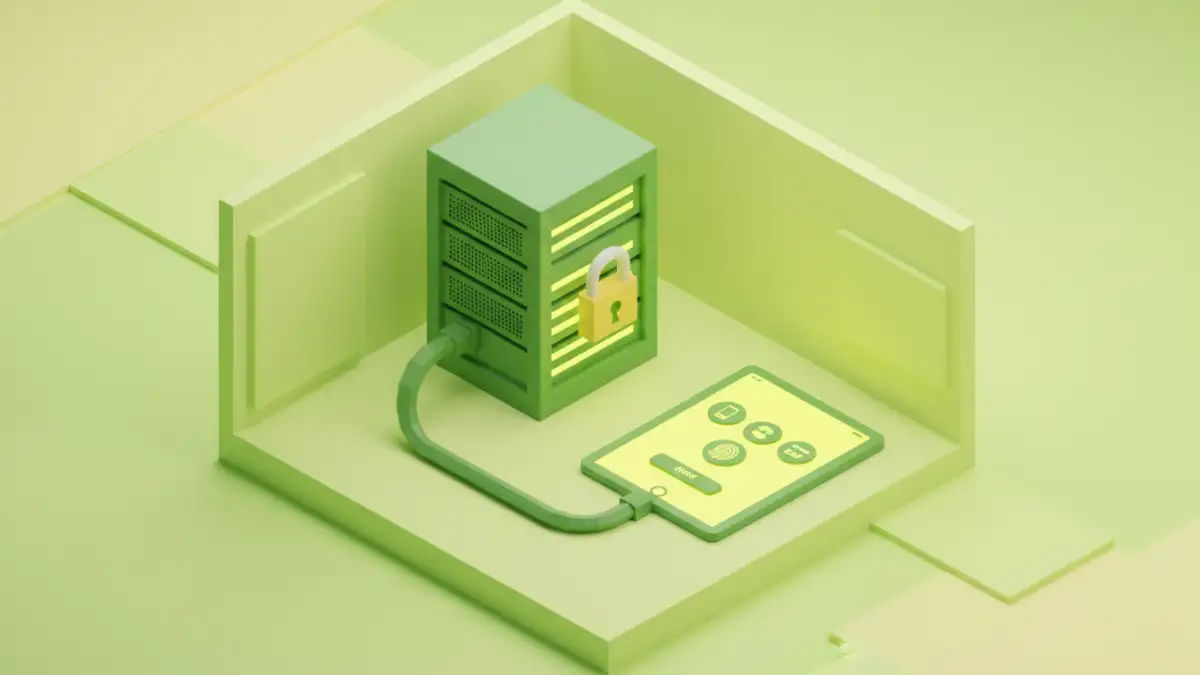 hipaa document security - An illustration showing secure access controls and data-at-rest encryption for medical records.