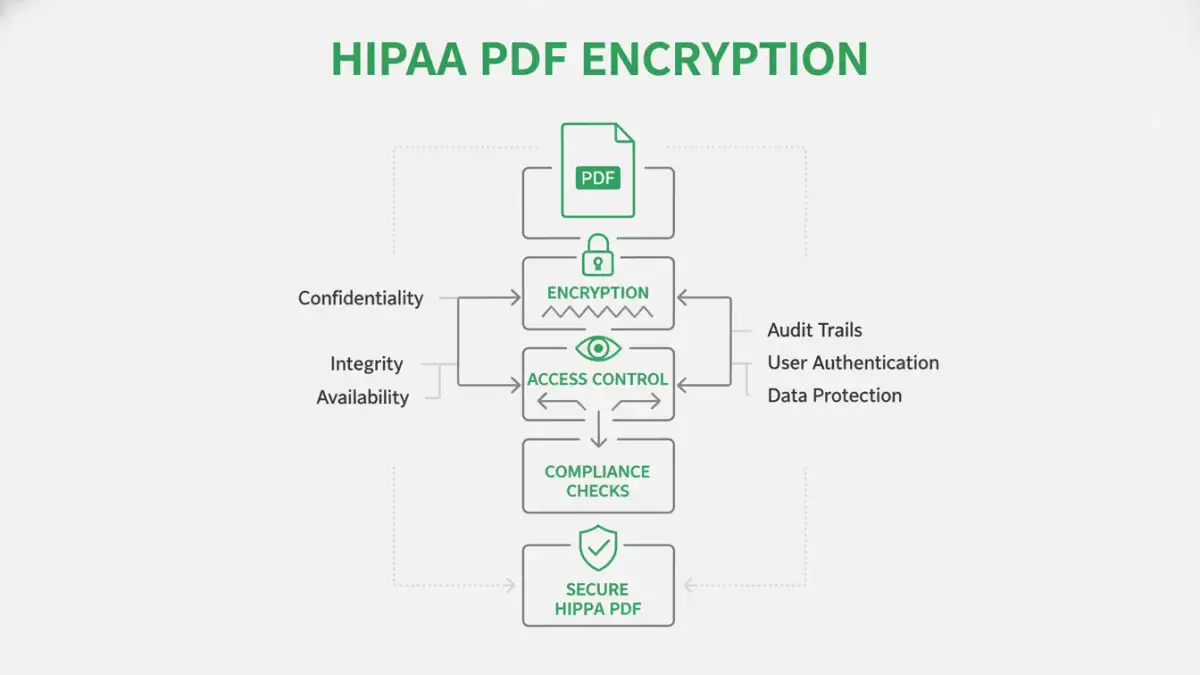HIPAA pdf encryption - Infographic detailing the process of HIPAA compliant PDF encryption