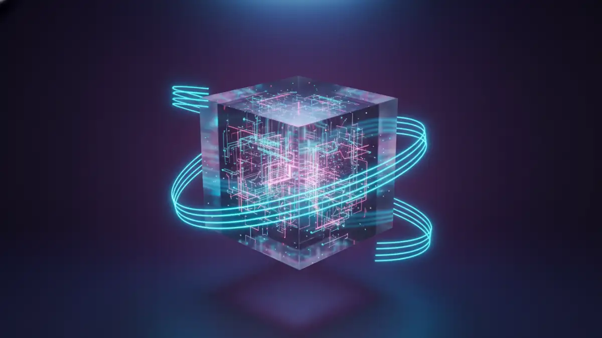 homomorphic file encryption - Abstract representation of homomorphic encryption showing computation on a secure, encrypted data cube.