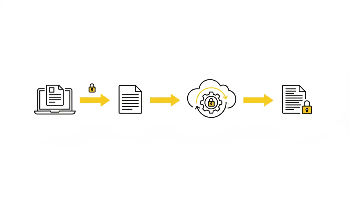 Infographic flowchart detailing the steps of homomorphic file encryption from user to cloud and back.