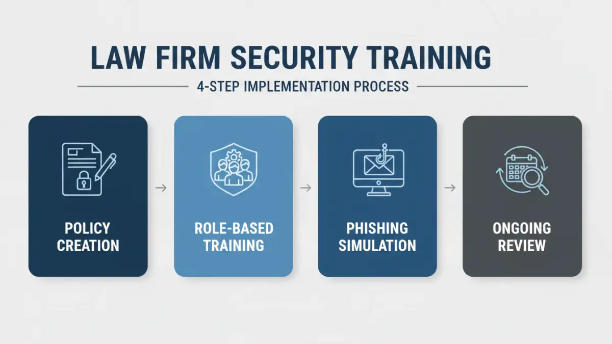 law firm document security law firm document security - Infographic outlining the four key steps of a law firm security training program.