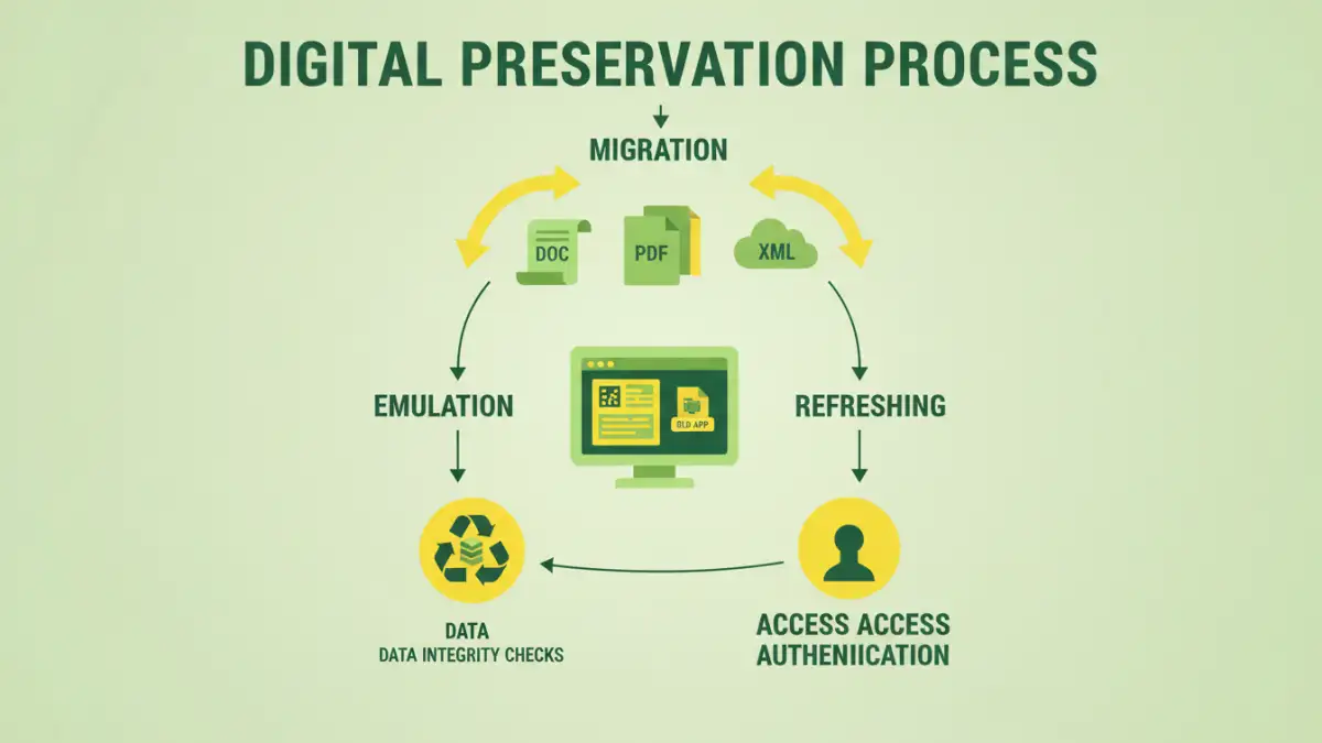 legacy document safety - Infographic detailing digital preservation techniques for legacy documents.