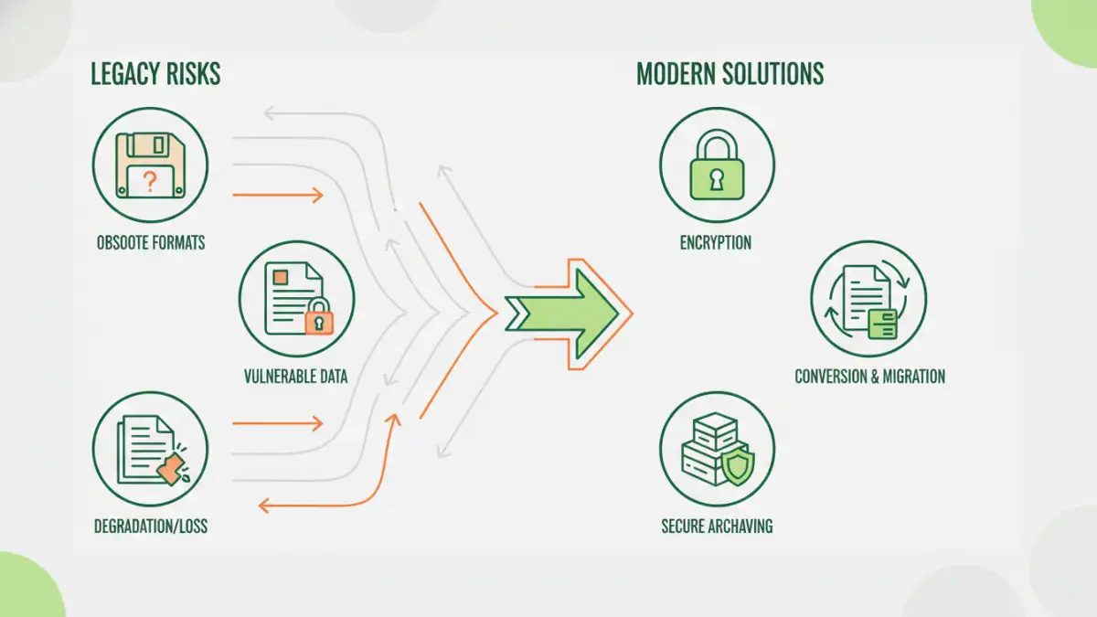 legacy document security Infographic illustrating risks and solutions for legacy document security
