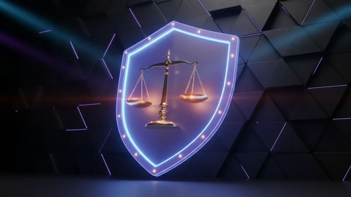 A digital shield protecting legal documents, symbolizing the importance of legal file encryption.