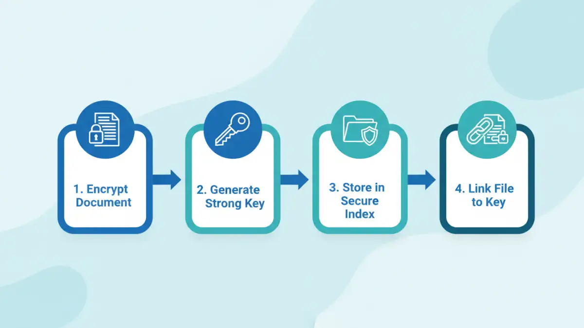 manage document encryption keys - Infographic detailing the process of document key management