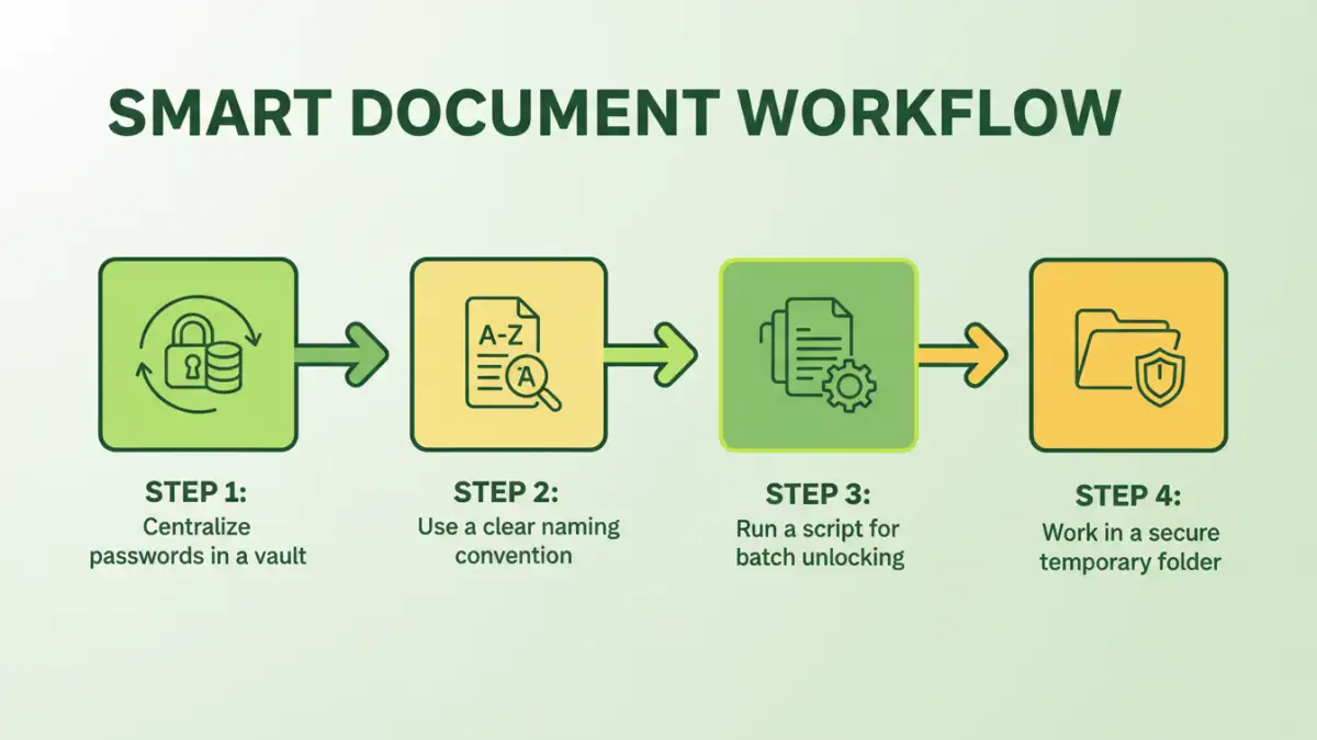 managing protected pdf files - Infographic showing a 4-step workflow for managing protected documents.