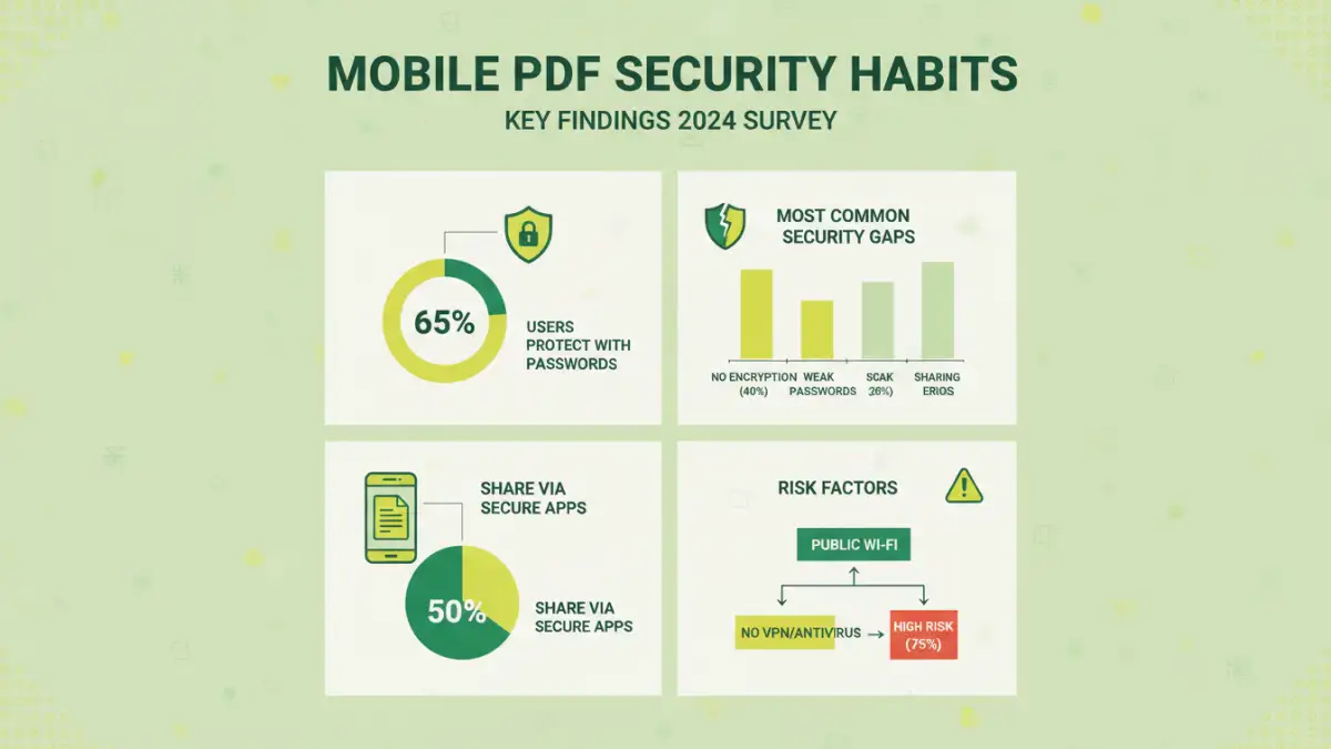 mobile PDF security - Infographic displaying statistics from a mobile encryption survey.