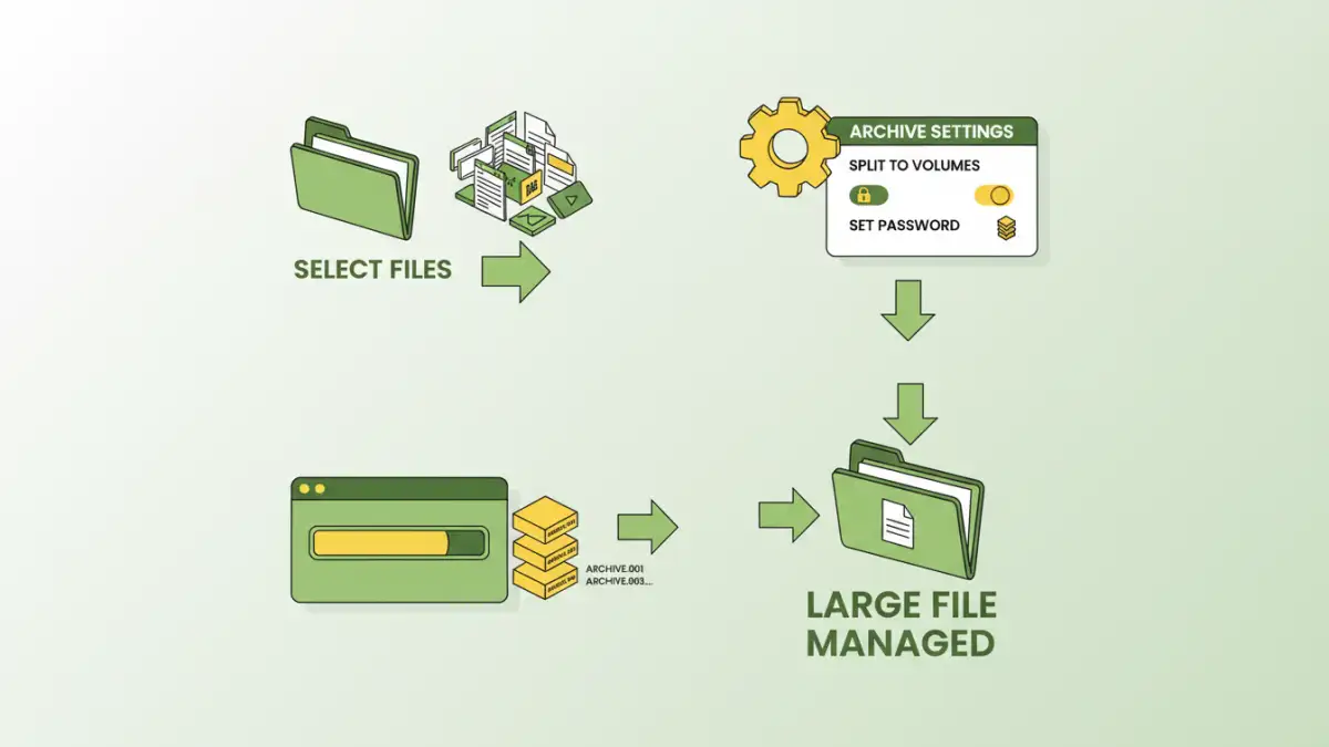 multi part archive storage - Infographic detailing the steps for creating and managing multi-part archives