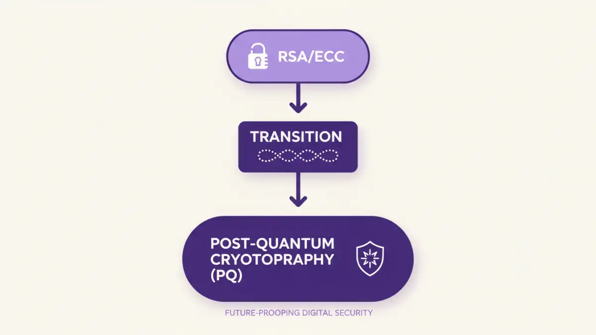 nist encryption standards - Infographic showing the evolution of cryptographic standards towards Post-Quantum Cryptography.