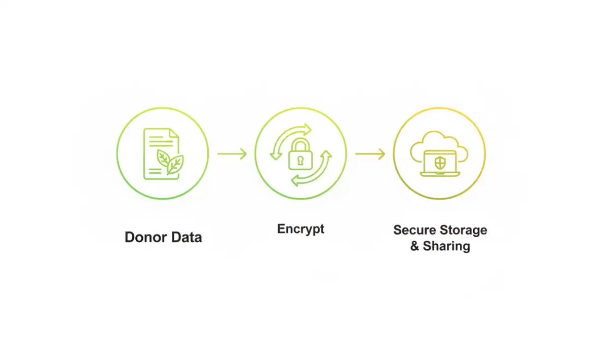 non profit file encryption - Infographic showing the three-step process for nonprofit document protection.