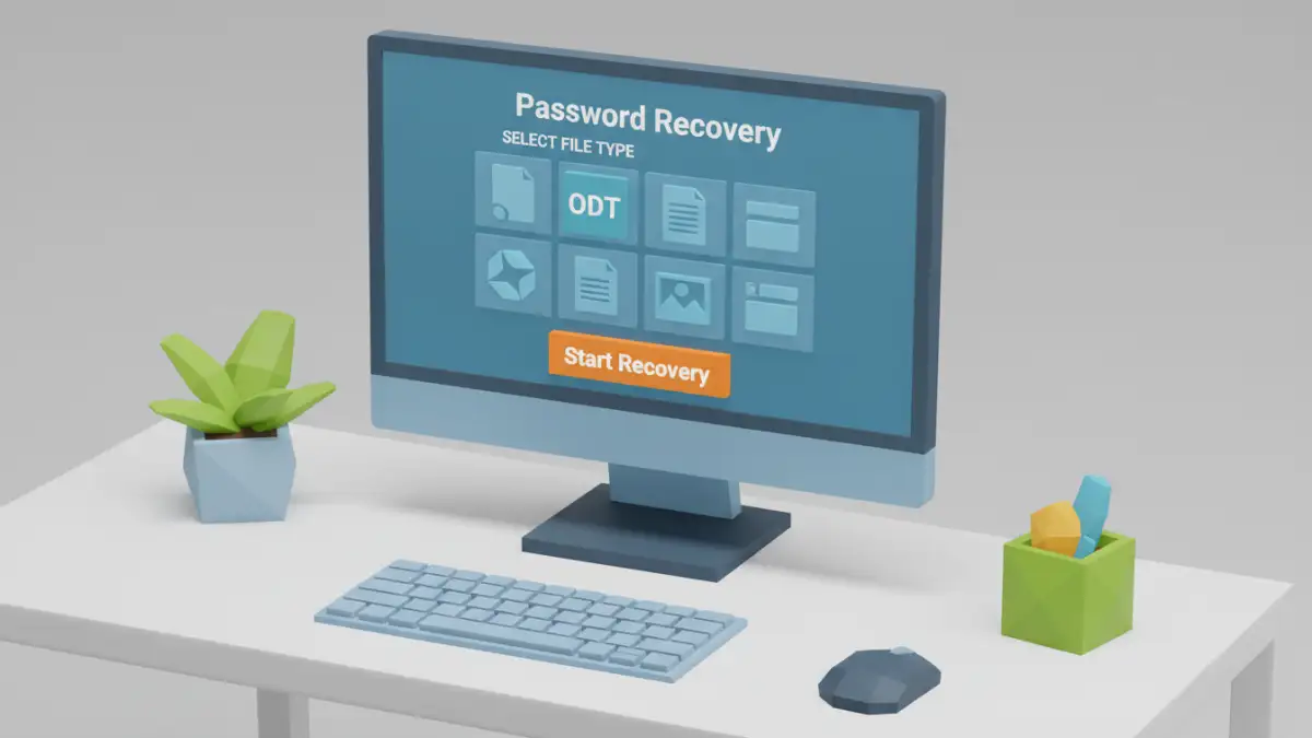 ODT password forgotten ODT password forgotten - Desktop software interface for ODT password recovery.