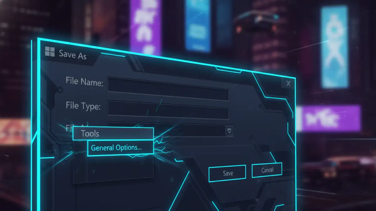 office file modify password - A close-up of the 'General Options' menu within the 'Save As' dialog, where modify passwords are managed.