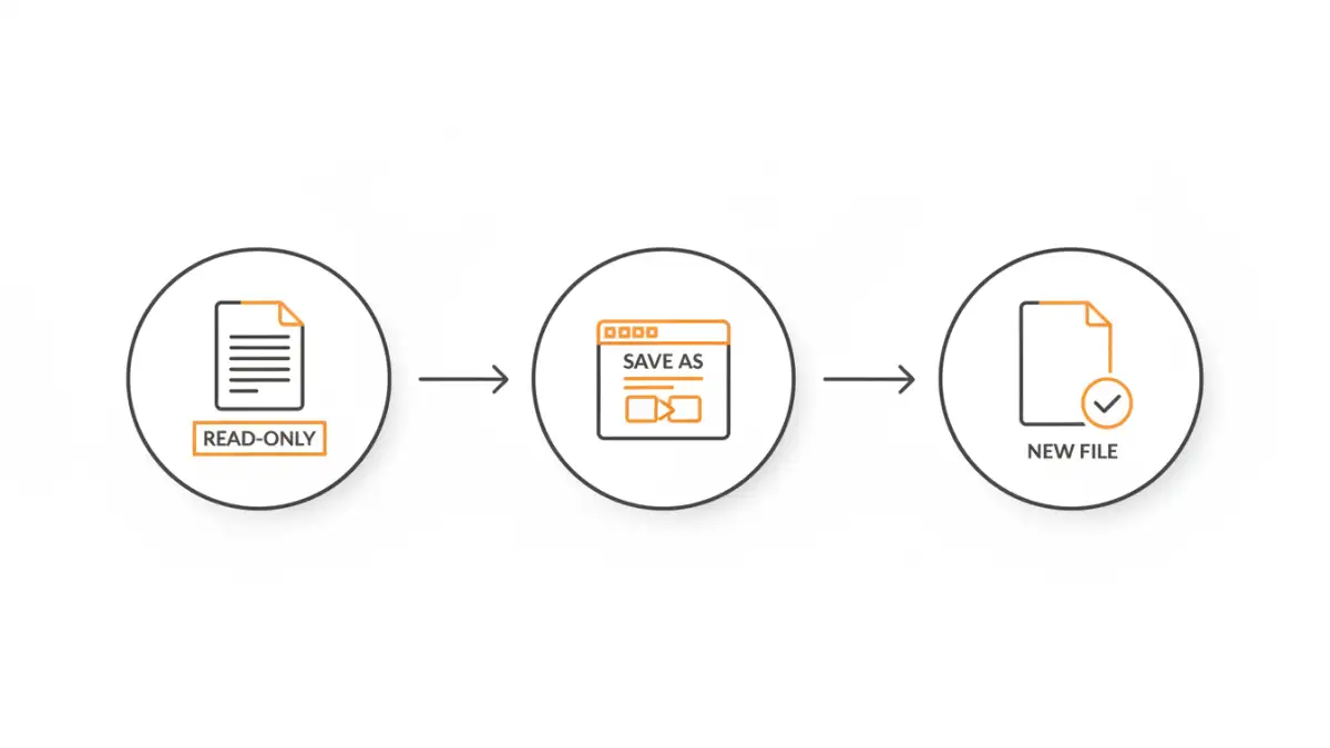 office file modify password - A three-step infographic explaining how to use the 'Save As' method to remove a modify password.