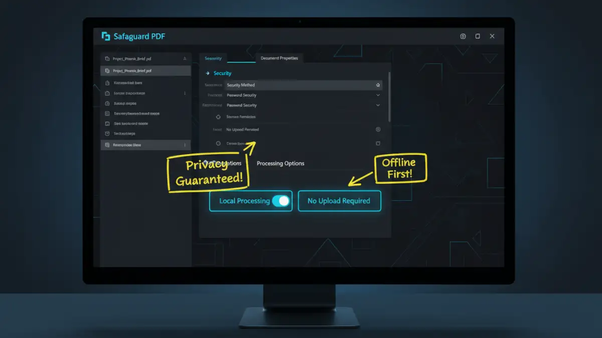 online pdf security online pdf security - A screenshot of desktop PDF software showcasing its local security features.
