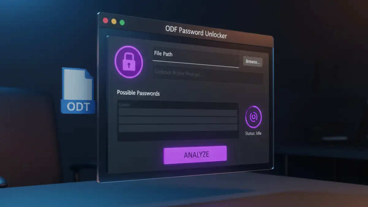 open document password protection - User interface of a password recovery tool for OpenDocument files
