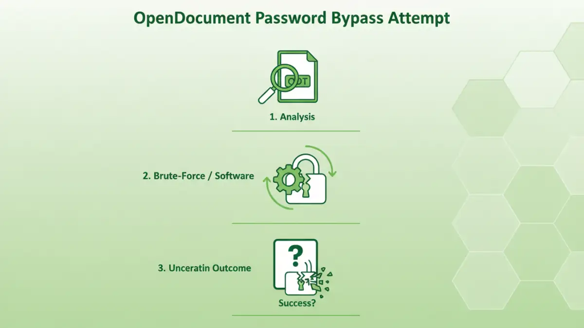 open document password protection - Infographic showing steps involved in attempting to bypass OpenDocument password protection