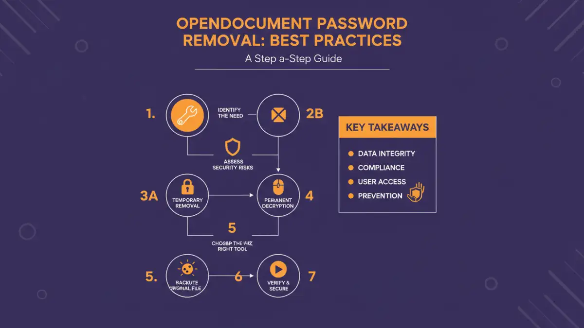 Infographic illustrating OpenDocument password removal best practices and security tips