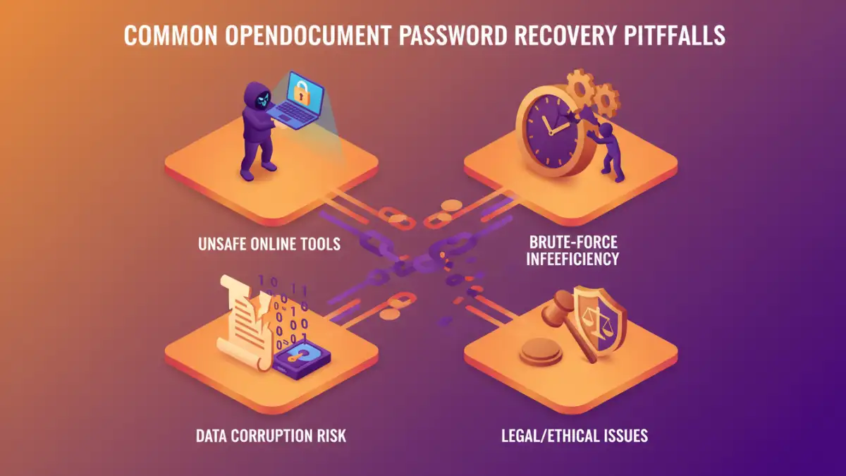 OpenDocument password removal mistakes - Infographic detailing common pitfalls and mistakes in OpenDocument password recovery.